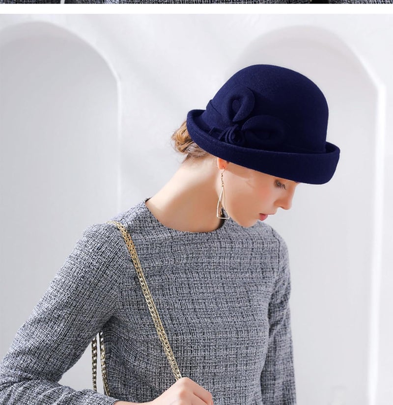 ORIDOOR Women Vintage Wool Felt Flowers Bucket Cloche Bowler Hat Church Wedding Dress Fascinator Hat Winter Felt Fedoras - Image 2